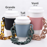 2 Pcs Blue Detachable Chain Coffee Cup Sleeve - PU Leather Insulated Cup Holder with Handle, 16cm Top, 70g(Cup not included, only cup sleeve and chain)