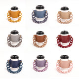 2 Pcs Dark Blue Detachable Chain Coffee Cup Sleeve - PU Leather Insulated Cup Holder with Handle, 16cm Top, 70g(Cup not included, only cup sleeve and chain)