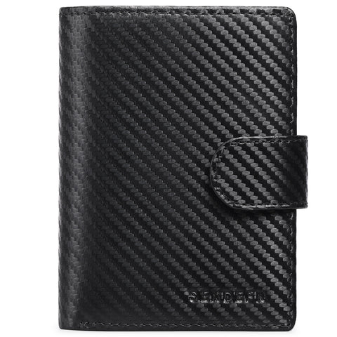 Black Plaid Men's Short Leather Wallet with RFID Protection - Genuine Cowhide Cardholder with Coin Pocket