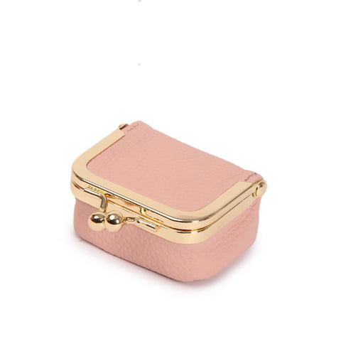 Pink Mini Jewelry Pouch - Compact PU Leather Coin Purse for Earrings, Rings, and Necklaces, 6.5x5x3.5cm