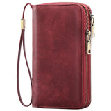 Black Double Zipper Women's Wallet - Large Capacity Clutch Organizer with Wristlet Strap