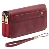 Black Double Zipper Women's Wallet - Large Capacity Clutch Organizer with Wristlet Strap