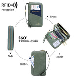 Light Brown RFID Blocking Passport Wallet - Multi-Function Travel Organizer with Double Zipper and Crossbody Strap