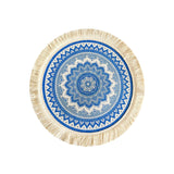 4 Pcs Beige and Grey Boho Chic Woven Cotton Placemat with Tassels - Nordic Bohemian Style(Tableware is a prop for shooting and is not included)