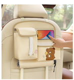 Brown Car Backseat Organizer with Multi-Pocket Storage and PP Trash Bin - 400g Lightweight PU Leather