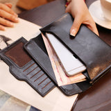 Black Women's Genuine Leather Long Wallet - Slim Business Clutch with Snap Closure, Multi-Card Holder