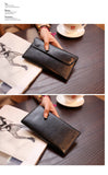 Black Women's Genuine Leather Long Wallet - Slim Business Clutch with Snap Closure, Multi-Card Holder