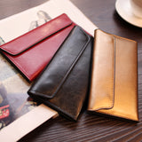 Gold Women's Genuine Leather Long Wallet - Slim Business Clutch with Snap Closure, Multi-Card Holder
