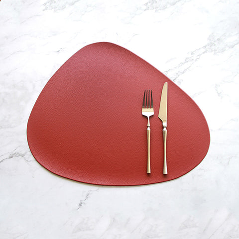 4 Pcs Red Nordic-Style PVC Leather Placemats Set of 4 - Waterproof, Heat-Resistant, and Oil-Proof Triangular Table Mats