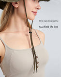 Black Packable Cotton Bucket Hat - Folds into Wearable Pouch | Frayed Edge Sun Hat with Chin Strap