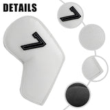 White Golf Iron Head Covers Set of 10 - Waterproof PU Leather Club Protectors with Embroidered Numbers (3-9, P, A, S)