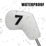 Beige Golf Iron Head Covers Set of 10 - Waterproof PU Leather Club Protectors with Embroidered Numbers (3-9, P, A, S)