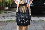 Black Foldable Waterproof Shopping Tote Bag Set - Large Capacity Lightweight Reusable Grocery Bag with Matching Pouch