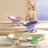 Pink Foldable Elevated Pet Bowl Set - Tilted Ergonomic Cat Feeder with Aluminum Stand & Silicone Bowl