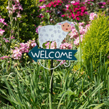 White Rabbit and Carrot Pattern Charming Metal Garden Stakes | Welcome Yard & Lawn Decor