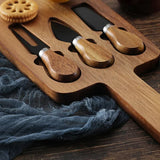 Brown And Gold Premium Acacia Wood Cheese Board Set | Charcuterie Platter with 3 Stainless Steel Knives