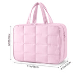 Size M Beige Quilted Hanging Toiletry Bag with Jewelry Organizer - Travel Cosmetic Case(28*12*20)