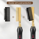 Gold and Black Electric Hot Comb Hair Straightener - Fast Heating Styling Tool with 3 Temp Settings & Anti-Scald Guard