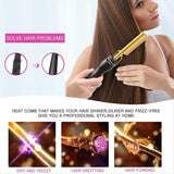 Rose Red And Black Electric Hot Comb Hair Straightener - Fast Heating Styling Tool with 3 Temp Settings & Anti-Scald Guard