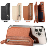 2 Pcs Blue Multifunction Stick-On Phone Wallet - PU Leather Card Holder with Zipper & Flip Cover