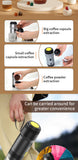 Green 3-in-1 Portable Electric Espresso Maker - Rechargeable Travel Coffee Machine for Capsules & Ground Coffee