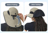Black Wide Brim Sun Hat with Cape - Foldable UV Protection - 10cm Brim