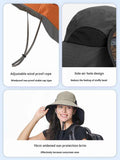 Black Wide Brim Sun Hat with Cape - Foldable UV Protection - 10cm Brim