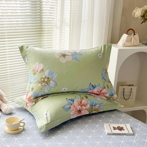 Seiya's Flower - Green 100% Cotton Pillowcase Set (Pack of 2) - Breathable Standard Size 48x74cm Pure Cotton Pillow Covers