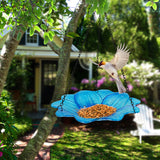 Blue Decorative Hanging Glass Flower Bird Bath - 10 Inch Vibrant Outdoor Garden Accent
