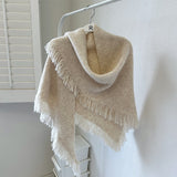 Beige Elegant Knit Scarf Shawl with Tassels - Versatile Warm Wrap (65cm x 175cm)
