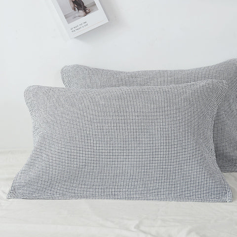 White Breathable 4-Layer Cotton Gauze Pillow Towel Pair - Japanese Style Grid (52x75cm)