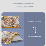 Single Blue Floral Pillow Towel Premium Cotton Gauze Pillow Towel Pair - Simple Nordic Style (52x75cm)