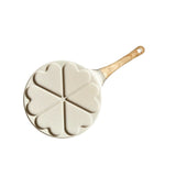 Beige Heart + Wood Grain Handle (Gas Model) Non-Stick Pancake Pan - 7-Hole Fun Shapes Breakfast Griddle (27cm)