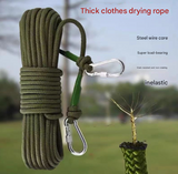 Green With Wire Core Heavy Duty Adjustable Clothesline Set (4 Pack) - 15m Steel Wire Core Nylon Rope with Hooks for Outdoor & Camping
