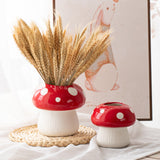 Small Size Red Whimsical Ceramic Mushroom Vase - Decorative Floral & Hydroponic Planter