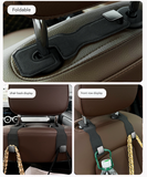 Black Premium PU Leather Car Headrest Hooks (Set of 4) - Stylish Seat Back Organizer Hangers