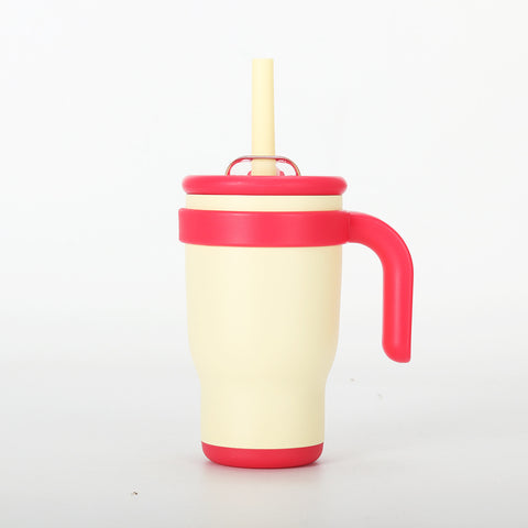Rose-red 14oz Insulated Tumbler with Handle & Straw - 304 Stainless Steel Car Cup (Contrast Color)