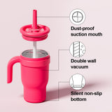 Rose-red 14oz Insulated Tumbler with Handle & Straw - 304 Stainless Steel Car Cup (Contrast Color)