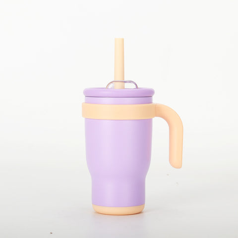 Purple 14oz Insulated Tumbler with Handle & Straw - 304 Stainless Steel Car Cup (Contrast Color)