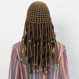 Beige Boho Hand-Crocheted Tassel Sun Hat - Lightweight Breathable Beach Cap (Fits 55-60cm)