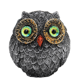 3Pcs Green Small Decorative Resin Owl Figurine - Textured Statue with Blue Eyes
