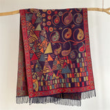 Blue Bohemian Paisley Print Scarf - Large Lightweight Shawl Wrap - 200cm x 65cm
