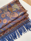 Blue Bohemian Paisley Print Scarf - Large Lightweight Shawl Wrap - 200cm x 65cm
