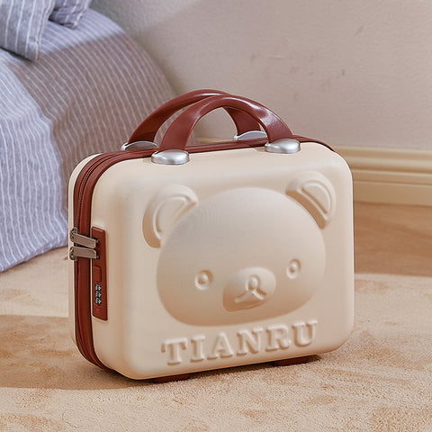 Cute Bear Face Hard-Shell Storage Case with Lock - 14-Inch white Travel Organizer