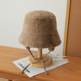 Plush Bucket Hat with Ear Flaps ,Warm Furry Winter Hat in Grey-One size (54-59cm) adjustable