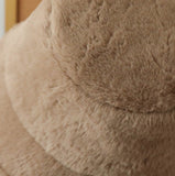 Plush Bucket Hat with Ear Flaps,Warm Furry Winter Hat in Black-One size (54-59cm) adjustable