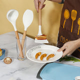 White 11-Piece Silicone Kitchen Utensil Set with Wooden Handles and Storage Bucket - Heat Resistant and Non-Stick