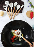 White 11-Piece Silicone Kitchen Utensil Set with Wooden Handles and Storage Bucket - Heat Resistant and Non-Stick