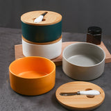 White Nordic Ceramic Butter Dish with Knife - Airtight Cheese Container with Bamboo Lid, Kitchen Storage