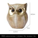 White Gold resin owl statue - modern perforated design for living room TV cabinet and entryway decoration